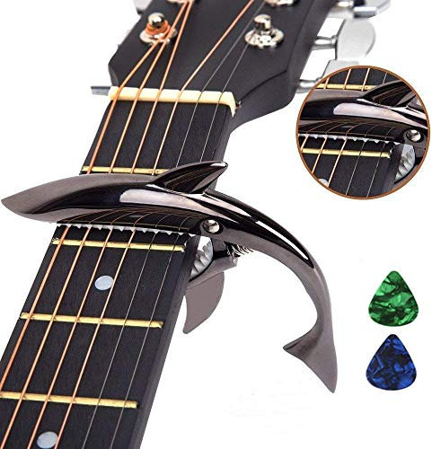 Imelod Kapodaster Hai Kapodaster aus Zinklegierung für Akustik- und E-Gitarren mit gutem Griffgefühl, ohne Fret Buzz und langlebig(Schwarz)