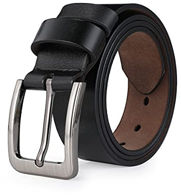 VRLEGEND Men's Genuine Leather Belt for Regular, Big & Tall - Fits Waist 34-62 Inches,Jeans Casual & Work Belt with Gift Box (38-41 Waist, Black)