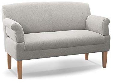 CAVADORE 2-Sitzer Küchensofa Malm, Sitzbank für Küche oder Esszimmer inkl. Armteilverstellung, Leichte Fleckentfernung dank Soft Clean, 152 x 97 x 78, Flachgewebe: hellgrau