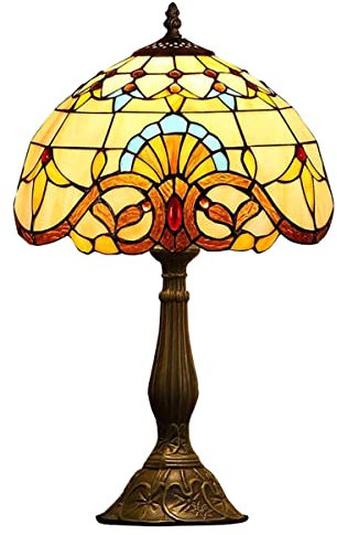 19in Hauteur Style Tiffany Lampes de table/Baroque Lampe Bureau LumièRe，Abat-Jour De Nuit Vitrail Faitmain à La Main Et RéSine Corps,Chambre Lampe De Chevet Européenne Accent Pastoral Vintage Salon