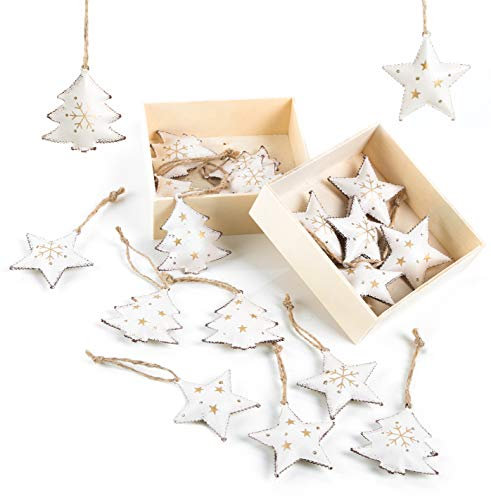 Logbuch-Verlag 20 weiß goldene Weihnachtsanhänger Metall Weihnachten Anhänger für den Weihnachtsbaum gepunktet 5 cm
