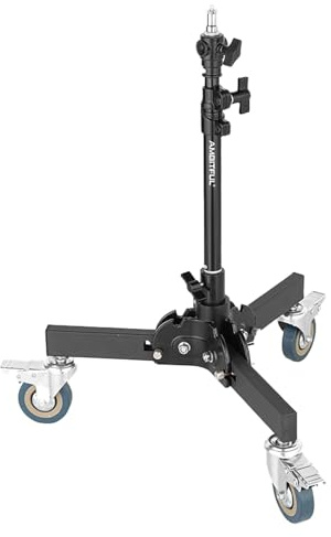 AMBITFUL Support d'éclairage robuste avec roulettes, trépied de photographie de 53,3 à 81 cm avec hauteur réglable, design pliable et 3 roulettes verrouillables pour prise de vue en studio/faible