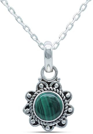 mantraroma echt Silberkette mit Malachit grüner Edelstein Damen Kettenanhänger 925 Sterlingsilber Halskette Geschenk (AK1-160-10-40)