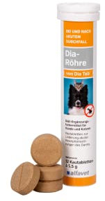 Alfavet Dia-Röhre von Dia Tab |1 x 12 x 5,5g | Ergänzungsfuttermittel für Hunde und Katzen bei Durchfall | Kann dabei helfen Durchfall zu reduzieren | Ideal für Unterwegs