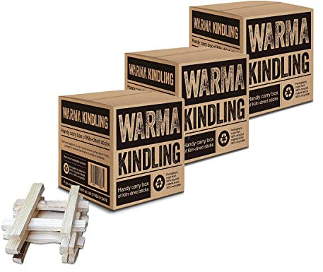3 x Cubes Warma Premium Kindling Sticks Kiln Dried Wood Box Cube Recycled Packaging - Sustainably Sourced - Easy Storage BBQs Barbecue Fire Pits Stove Oven Wood Burners Camping