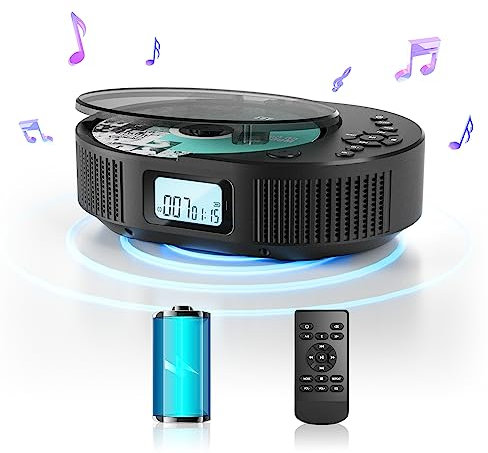 Desobry actualizado 2 en 1 Reproductor de CD portátil y Altavoz Bluetooth, Reproductor de CD Boombox Recargable para Coche/hogar con Control Remoto