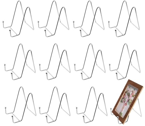 NAMYEUT 12 supporti per piatti in metallo, colore argento, 4 pollici, supporto per piastra in ferro, supporto per foto, arte, piatti, supporto per telaio e tablet Art