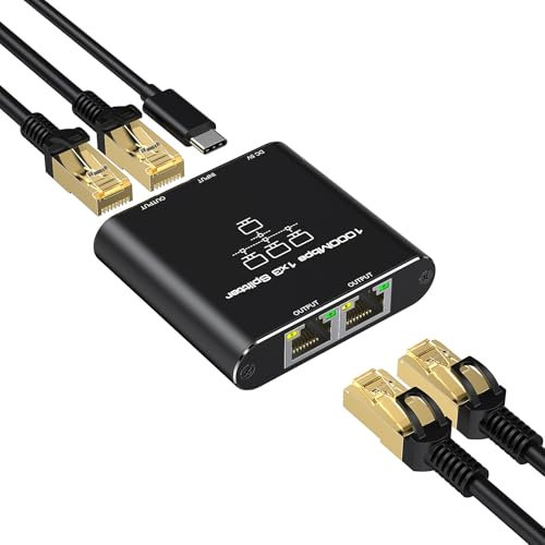 Divisor LAN 1 a 3, 1000 Mbps Gigabit Ethernet Splitter [2 dispositivos conectados al mismo tiempo], divisor de red RJ45 LAN con cable de alimentación USB-C para ordenadores, hub, conmutadores,