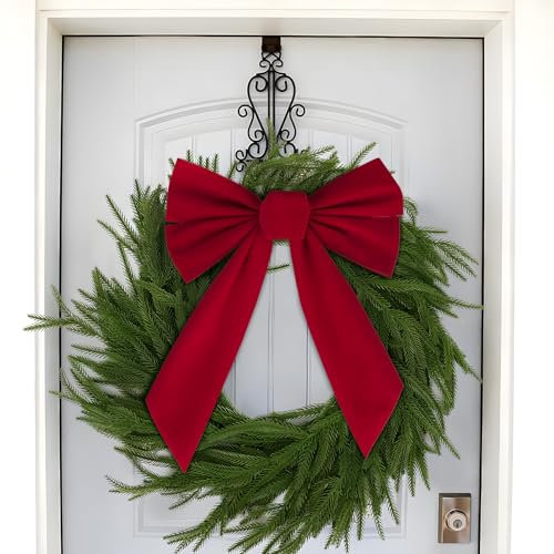 BETESSIN 6 Pcs Christmas Velvet Bows 27 x 35 cm Large Red Door Bows Christmas Tree Ornaments Xmas Wreaths Bows for Gift Wrapping Holiday Party Decor