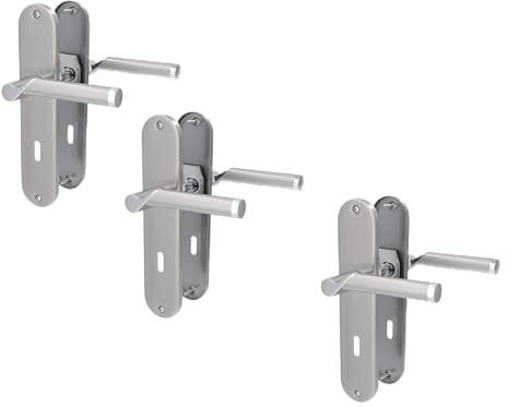 Renovierungsgarnitur II Türbeschlag, Langschild im 3er Set, Edelstahl poliert/satiniert glanzlackiert für 3 Zimmertüren mit Buntbartlochung, Türklinke, Türgriff