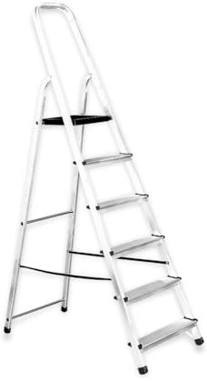 MYPRO Escalera de aluminio plegable de 6 peldaños con superficie antideslizante, resistente, antideslizante, resistente, ligera, portátil, altura cerrada 1970 mm, altura de la plataforma 1190 mm