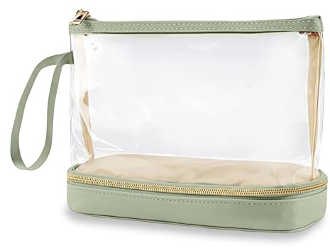 Aucuu Travel Makeup Bag, Transparent Cosmetic Bag, Waterproof Toiletry Bags, TSA Approved Toiletry Bags, Make Up Organizer for Toiletries Accessories, Brushes, for Women Girls