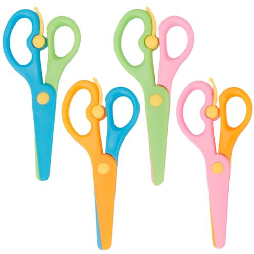 4 Stück Sicherheit Schere Sicherheitsschere, 13,7cm Lang Kunststoffklinge Kinderschere, Abgerundete Ecken Papierschere, Bastelschere, Vorschule Kita Kindergarten Schere, Anfängerschere