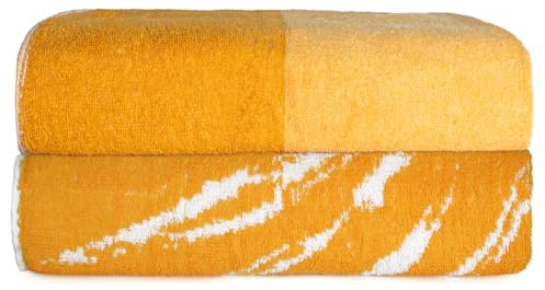 SweetNeedle Topical Palm Beach Towels for Adults Pack of 2 - Yellow Golden Glow - 100% Cotton Terry Ringspun Hotel Pool Bath Towel, Quick Dry, Low Lint, Super Absorbent Swim large towel, 76 x 152 cm
