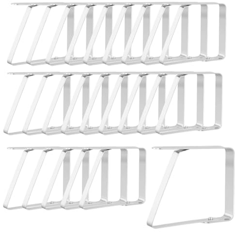 SINJEUN 24 Pezzi Fermatovaglia in Acciaio Inox, 6x5 cm - Clip Antiscivolo Argento per Esterni e Interni - Ferma Tovaglia da Tavola per Giardino, Picnic e Feste