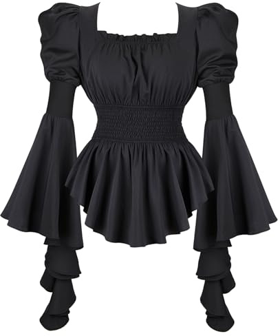 Zhitunemi Renaissance Costume Women Blouses: Pirate Costumes Women Tops - Victorian Vampire Costume for Steampunk Enthusiasts Black-M
