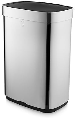 Swan Rectangular Sensor Bin with Hands-Free Opening Using Motion Sensor Technology, Ozone Odour Sterilisation, Bin Liner Retainer Ring, Large 65L Capacity, Stainless Steel