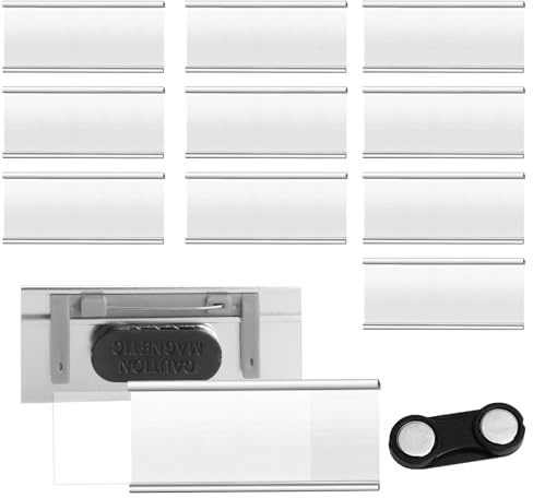 10 stycken aluminiumnamnskyltar med stark dubbelmagnet, namnskyltar för klädmagnet med säkerhetsnålar, professionell magnet namnskylt med pappersspår