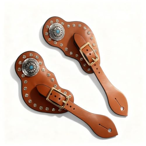 Juqrelith Correa para Espuelas de Cuero Genuino, 25 cm, Marrón con Hebilla Metálica - Estilo Western Retro, y Ajustable para Entrenamiento Ecuestre