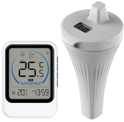 QOXEZY IP68-klassad trådlös pooltermometer med 100 m öppen yta, digital temperatursensor för utomhuspooler, -40 °C till +70 °C mätning, ±1 °C noggrannhet