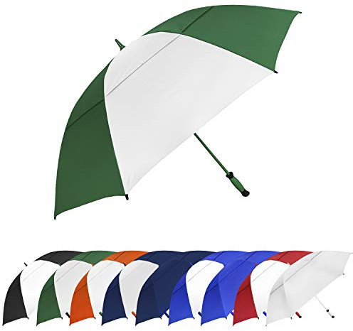 The Paramount Vented Large 64 inch Windproof Automatic Open Double Canopy Golf Umbrella for Rain, Wind and Sun, Strong & Lightweight Oversized Golf Umbrella for Men & Women, Hunter Green/White