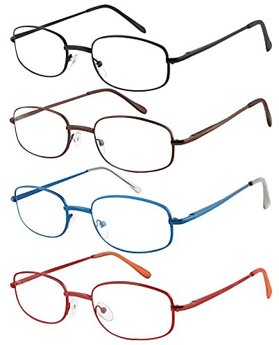 EFE Reading Glasses 4 Pack, Thin Lightweight Spring Hinged Glasses for Reading with Case Men and Women +3.00