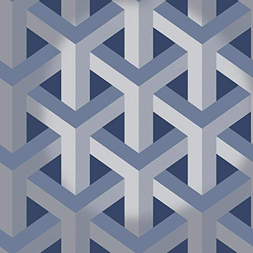 Navy Blue Geometric Wallpaper Silver Metallic Glistening Trident Y�L
