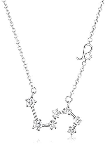 Friggem Sterling Silver Leo Zodiac Necklace Constellation Pendant,12 Horoscope Sign July-Aug Birthday Gifts for WomenMen＆Girls,Astrology Zodiac Star Jewelry Necklace Chain 18(With Gift Box)