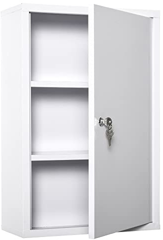 kleankin Armoire à Pharmacie 2 étagères 3 Niveaux verrouillable dim. 40L x 18l x 60H cm 2 clés métal Blanc