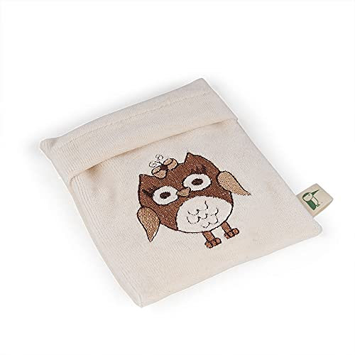 GRÜNSPECHT Baby-Wärmer Eule, bis zu 5 Stunden Wärme unterwegs für Babys, Bio-Kissen-Hülle aus 100 % Baumwolle, mit 4 Einmal-Wärmepads mit kompostierbarer Füllung (381-V1)