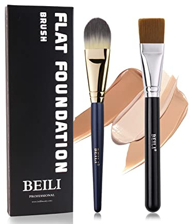 BEILI Foundation Makeup Brush, Face Powder Blushes Foundation Makeup Brush for Blending, Application for Concealer, Cream and Liquid Make Up-2PC