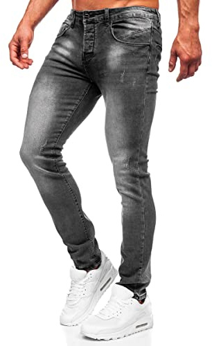 BOLF Homme Pantalon en Jeans Jeans Used Look Jeans Destroyed Denim Style Slim Fit Jambe etroite Temps Libre Casual Style MP0056G Noir M [6F6]