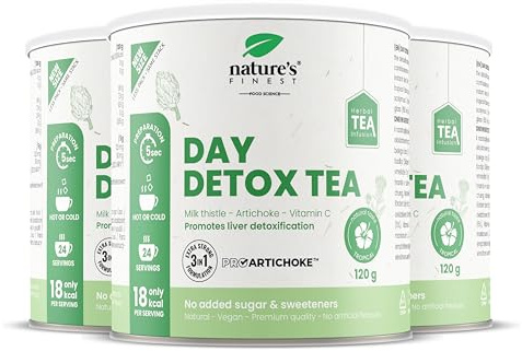 Nature’s Finest Day Detox Tee - Mit Mariendistel, Artischocke & Vitamin C - Stoffwechsel & Leberunterstützung - Reinigungstee zur Entgiftung & Gewichtsregulation - Pulver, 360 g