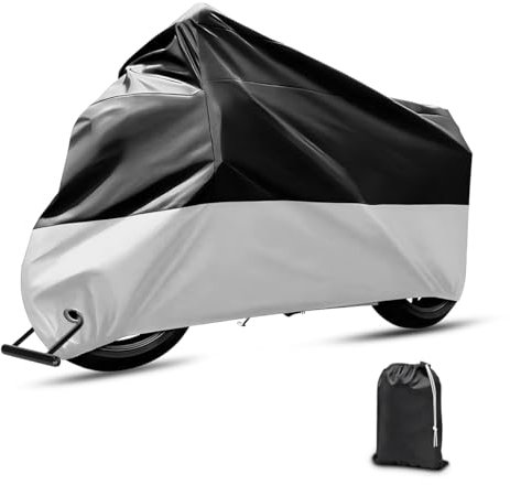 JNNJ Housse Moto Imperméable, Bâche Universelle pour Motocyclette Scooter Anti-UV en Polyester pour L'extérieur, Motocross (Noir/Argent)