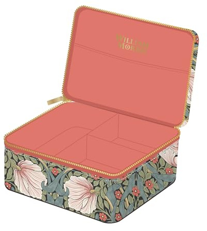 Portico Designs Ltd William Morris Pimpernel Travel Jewellery Case with Soft Faux Velvet Inner Lining Material, 13.5x13.5x5.5cm