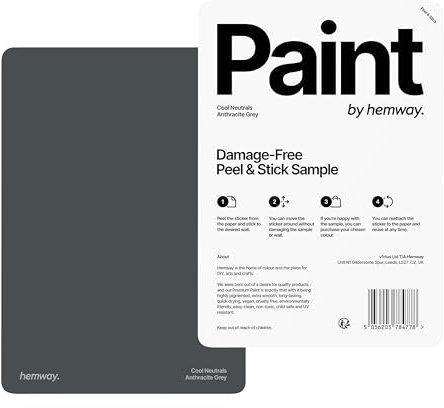 Hemway - Peel & Stick Sample for Our Premium Chalk Paint - Anthracite Grey | A5 Damage-Free, Accurate Colour Swatch | Easily Test Our Chalky Matt Shabby Chic Finishes for Interior Furniture & Walls