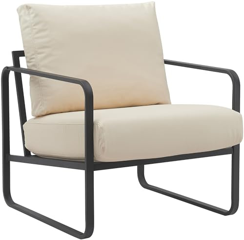 CLP Lounger Manea I Poltrona Relax in Ecopelle o Tessuto I con Robusta Struttura in Metallo I Poltrona Club Imbottita, Colore:Crema, Materiale:Ecopelle