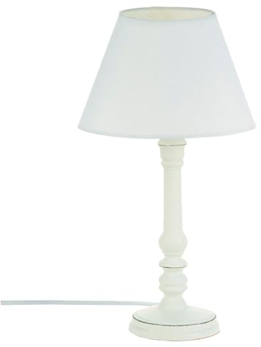 WELL HOME MOBILIARIO & DECORACIÓN Lámpara de Mesa – Color Blanco Acabado Clásico Antiguo, Madera, D. 20 x H. 35 cm
