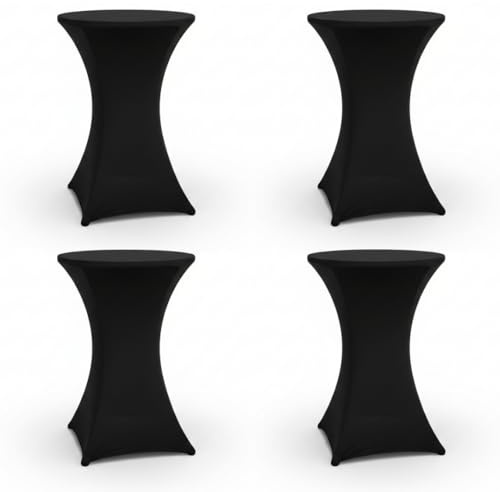 Saaf Set di 4 Gonne da Tavolo Nere Lussuose, Fodera Elasticizzata per Tavolo da Bar 80-85 cm, Lavabile, Gonna da Tavolo Elastica per Feste ed Eventi