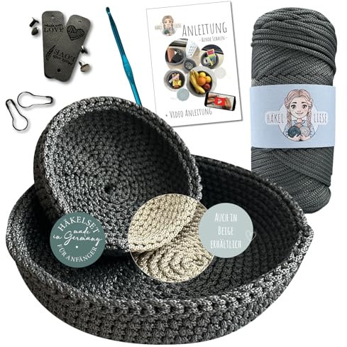 HÄKEL LIESE Häkelset für Anfänger - Schale Deko mit Häkelwolle - Crochet Box Set zum Häkeln Lernen - Geschenk für Teenager (Grau)