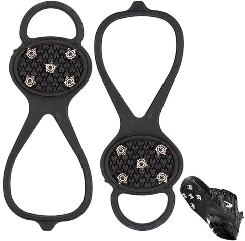 Anti-Rutsch Schuhspikes, 1 Paar Grödel Steigeisen für Bergschuhe mit 5 Zähne, rutschfeste Schuhkrallen, Ice Grips Eisspikes für Schuhe Stiefel, Antirutsch Spikes zum Überziehen für Wandern Outdoor(A)