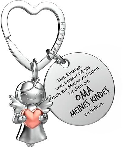 FABACH Beste Oma Schlüsselanhänger Schutzengel Glücksbringer mit Herz und Gravur - Beste Oma der Welt Geschenke Schlüsselanhänger - Oma Geschenk Engel Glücksbringer