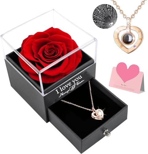 Muttertagsgeschenk für Mama, Infinity Rose, konservierte ewige Rosenbox mit Kette Für Immer Rose Blumen für sie, Schmuck Geschenkbox, Rosenbox für Frauen, Mama, Ehefrau, Freundin