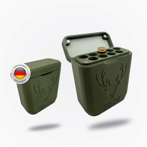Caja para 9 cartuchos de tinta – Caja de munición robusta y resistente con cierre magnético e inserto de goma para un transporte silencioso (verde, calibre 30-06)
