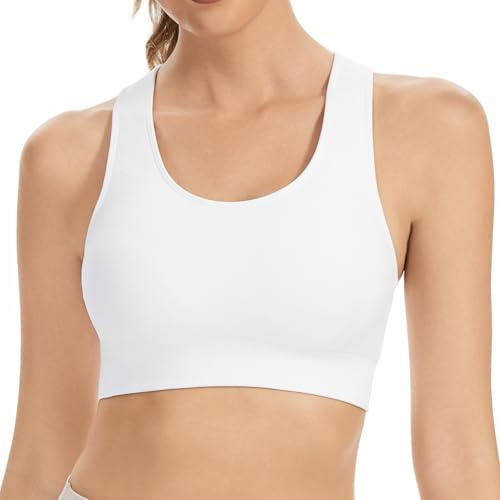 Lemef Racerback Sports Bras for Women Medium Support Workout Bra Seamless Unpadded Yoga Gym Fitness Bra White XL