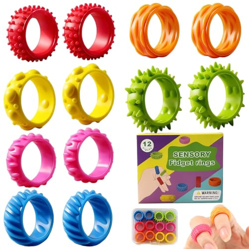 12 Pcs Fidget Ring Toys, Juguetes Antiestres Sensoriales Anti Autismo ADHD, Anillos Fidget para Niños y Adultos, Fidget Spinner