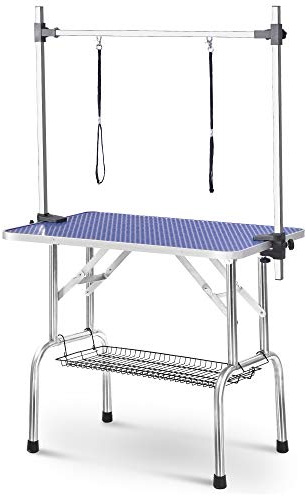Table de toilettage pour animaux de compagnie, réglable, antidérapante, 117 x 61 x 76 cm, bleue, extra large pour grands chiens, table de toilettage professionnelle, pliable et portable
