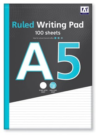 Domkora A5 Ruled Notebook Writing Note Pad - 1 Pack 100 Sheets Lined White Writing Paper - Reporters Pad Flip Notebook - School Notepad College University Students - 100% Recyclable