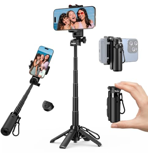 Rollei Tripode para Movil Easy Creator SmartGrip Palo Selfie Extensible 3 en 1 Mini Trípode Telemovel con Control Remoto Tripod Portátil Teléfono con 2 Cold Shoe, Tripode-Movil-Palo-Selfie-Stick