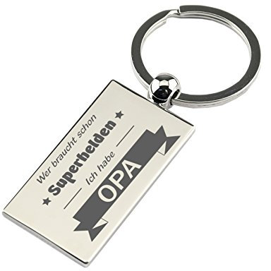 Schlüsselanhänger mit GravurWer braucht schon Superhelden - Ich habe OPA - Chrom - Geschenk für den Großvater zum Geburtstag oder als Geschenk zu Weihnachten